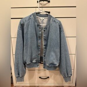Light Wash Denim Bomber Jacket - aerie